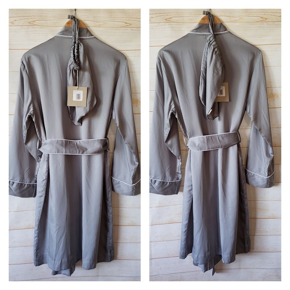 Ettitude Sateen Plus Bamboo Women's Robe Fog Gray White Size Medium - Picture 6 of 13